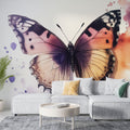 Purple and orange Butterfly wallpaper mural creating a stunning focal point in a bright modern living room