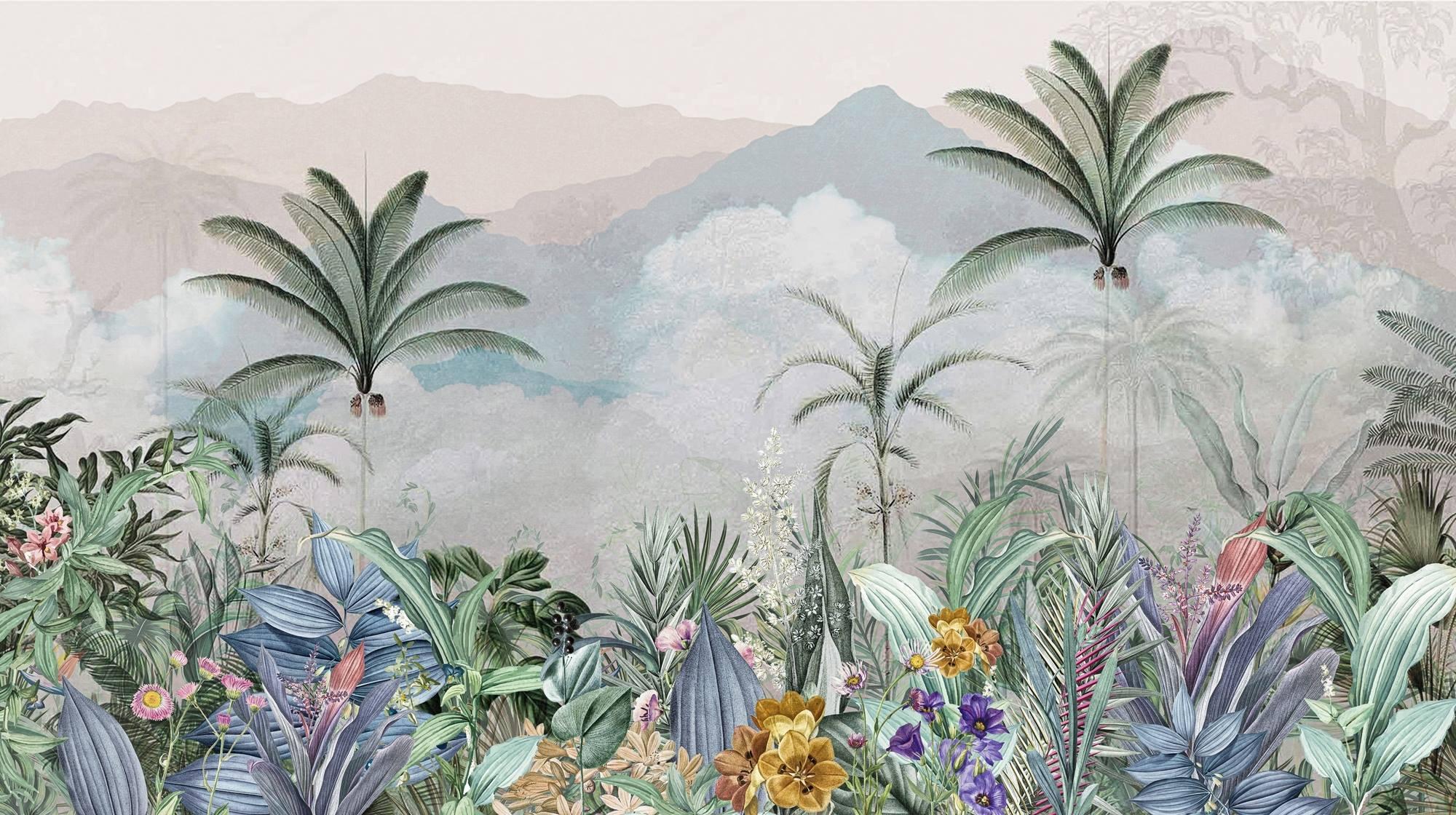Tropical Mural Wallpaper | Mountain Paradise With Exotic Flora