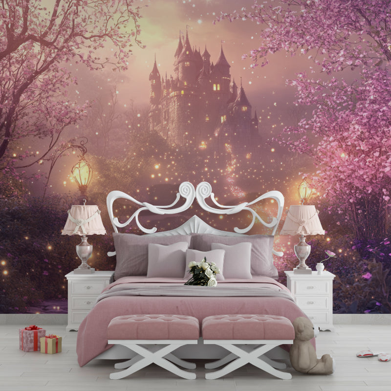 Princess Castle Mural with glowing windows transforming a modern nursery