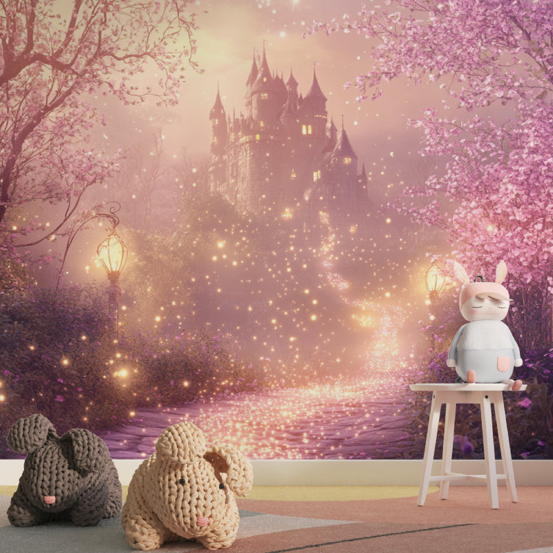 Pink Castle Mural creating a fairy tale atmosphere in a reading nook