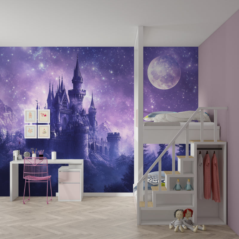 Purple Castle Wallpaper creates dreamy atmosphere in teen's reading nook