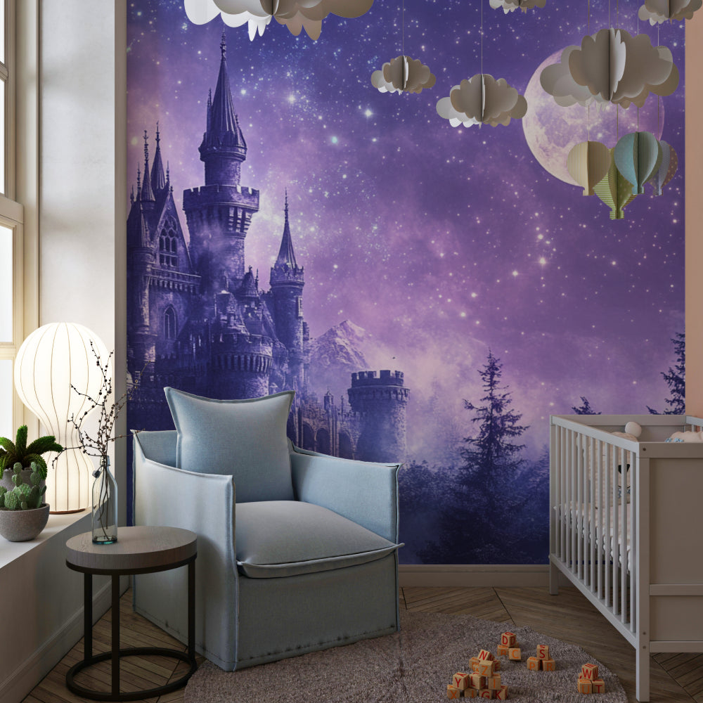 Fantasy Castle Mural brings magic to modern living room with mystical night scene