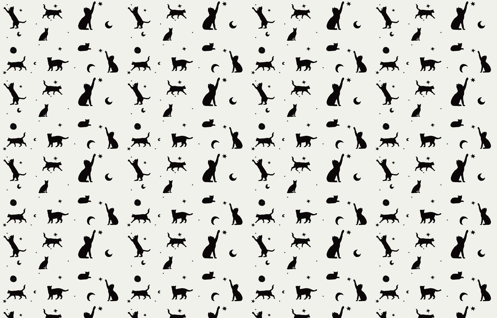 Cat silhouette wallpaper design file showing black cats and celestial elements on white background