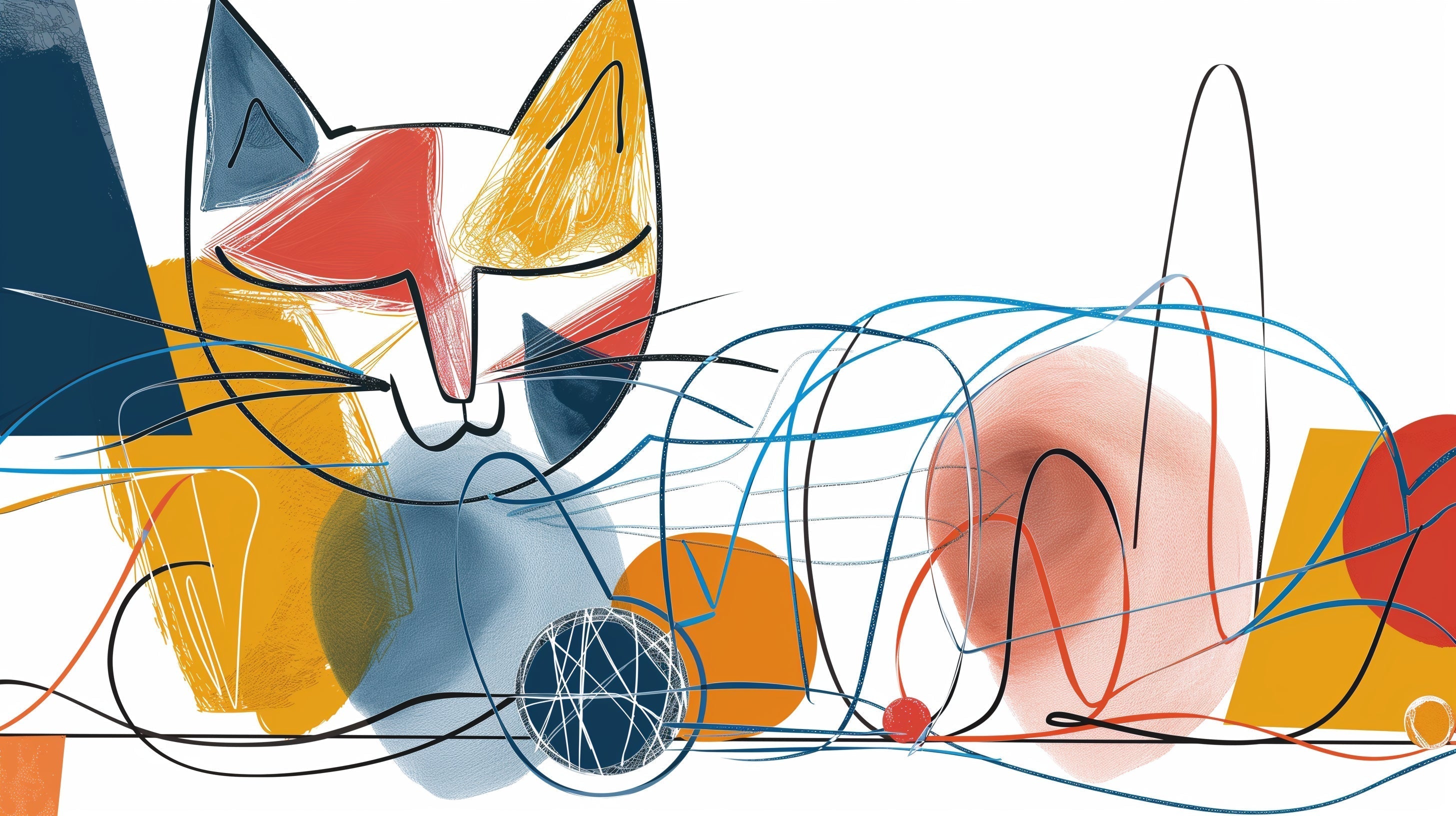 Modern cat line art wallpaper design file showing abstract pattern and color blocks