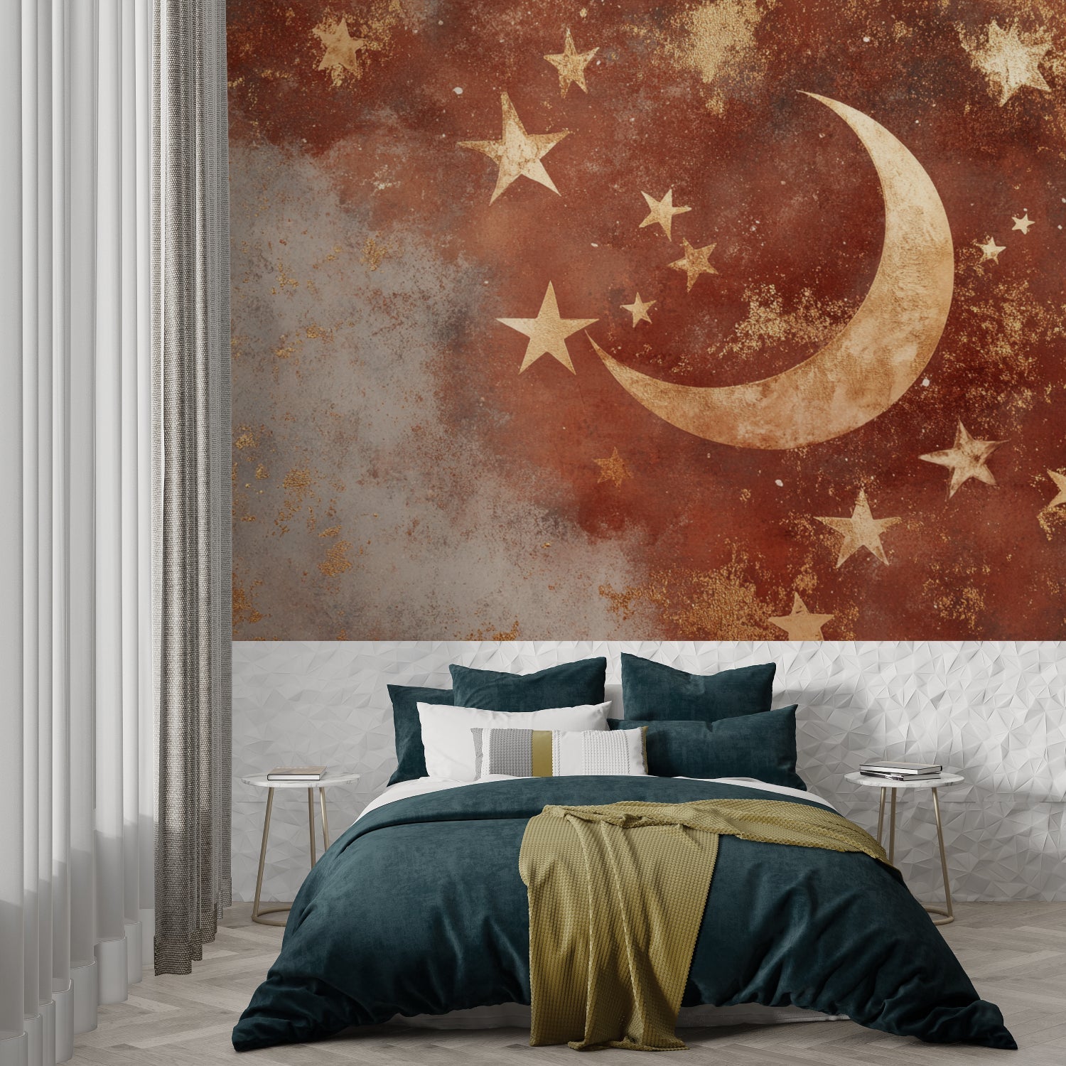 Terracotta celestial design transforming a meditation room