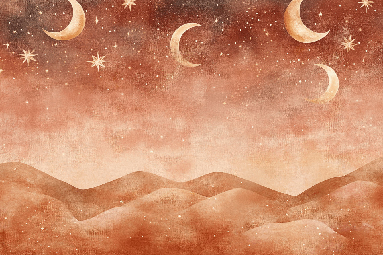 Celestial moon and stars design file showing intricate pattern details and warm terracotta tones
