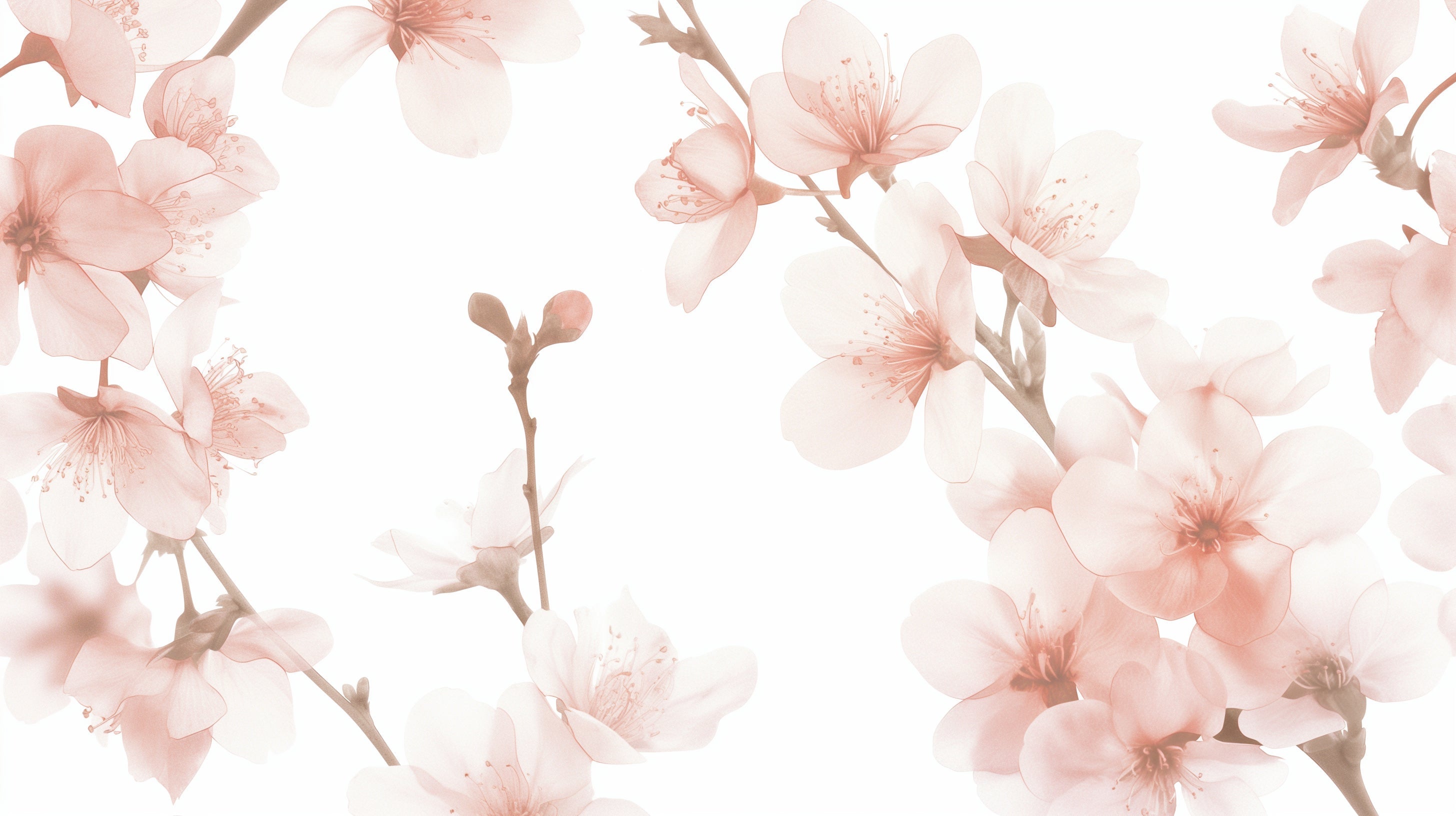 Pink cherry blossom wall mural adding softness to a minimalist dining room