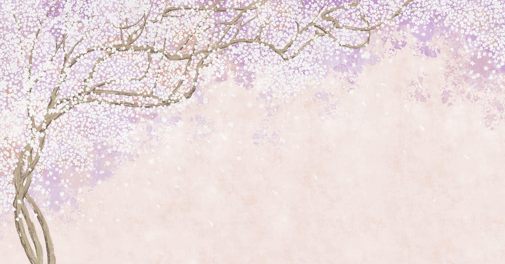 Cherry blossom design file showing detailed pink and lavender blooms on beige background