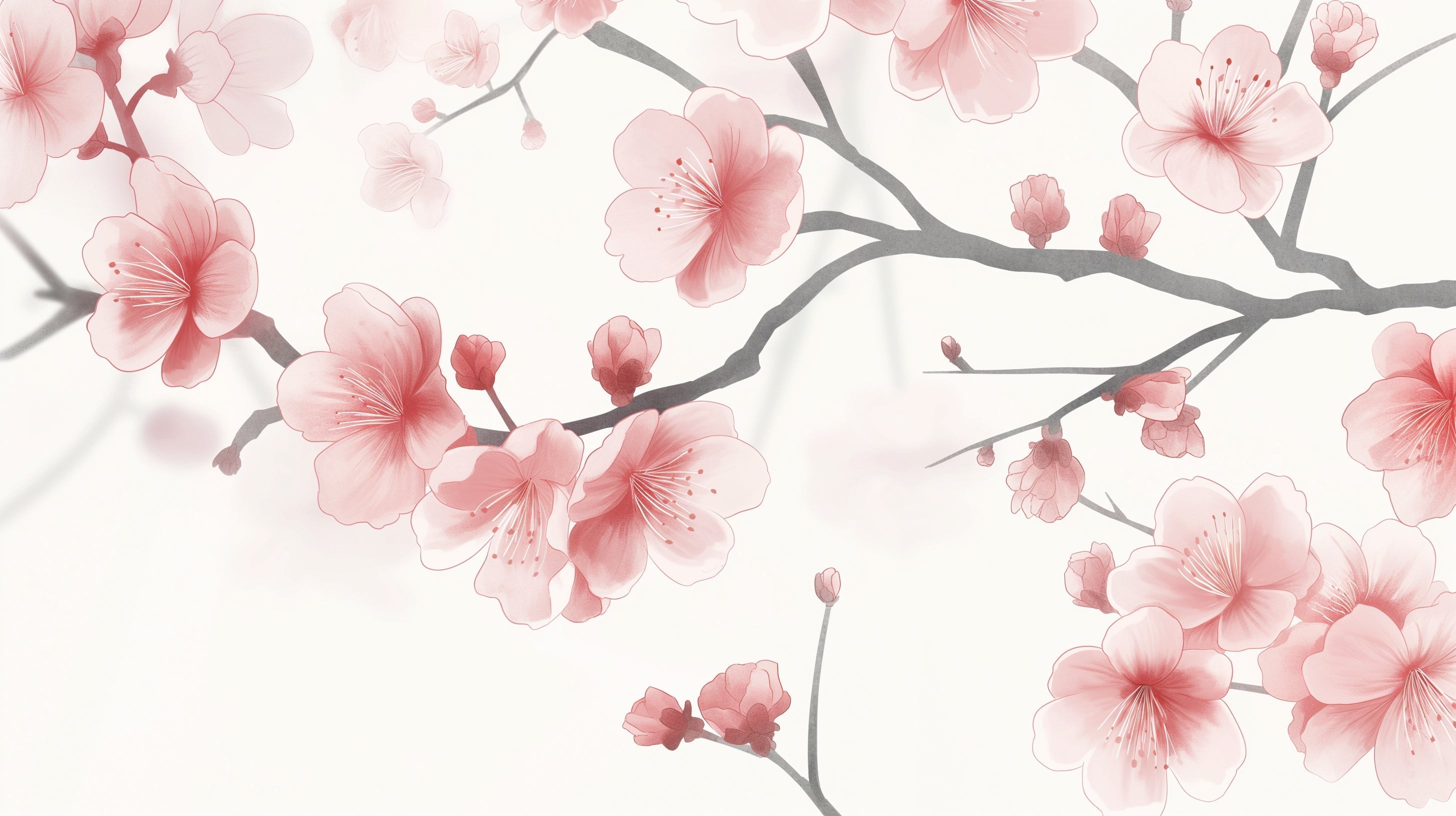 Cherry blossom wallpaper creating a peaceful atmosphere in a modern living room with natural light