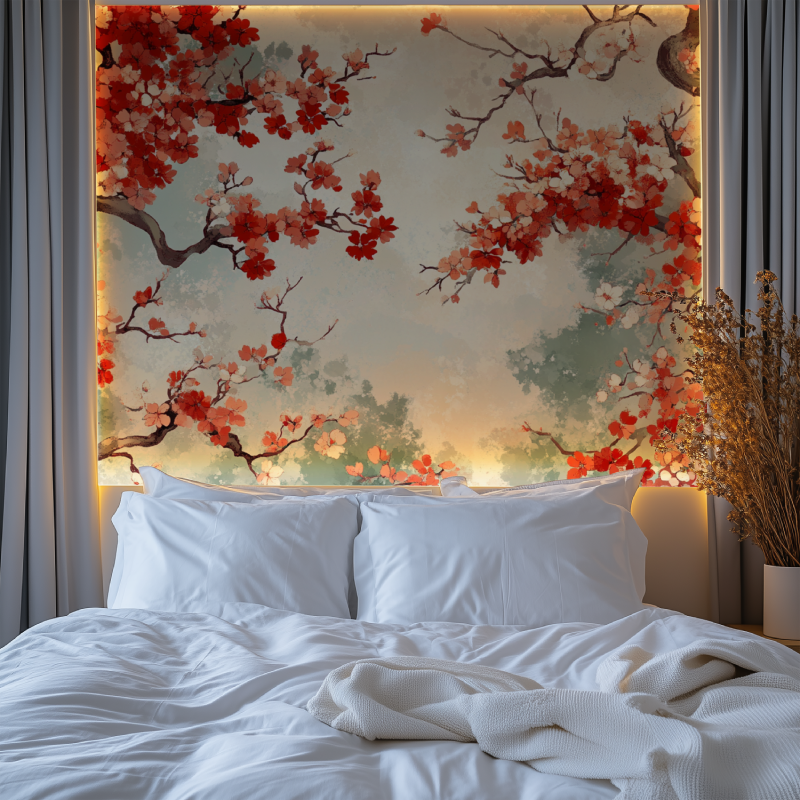 Oriental flower mural creating a stunning entrance hallway feature wall