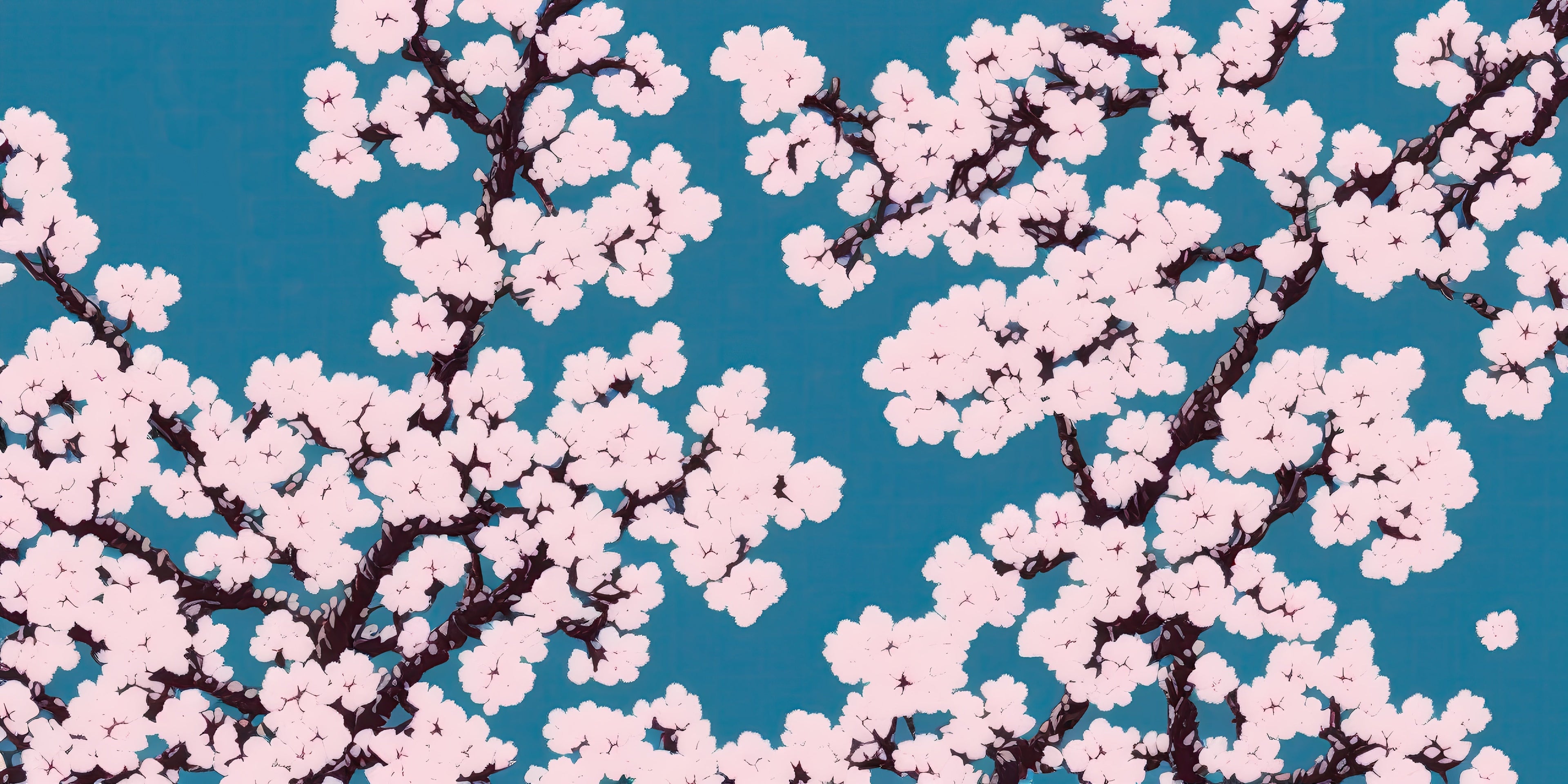 Design file of Japanese sakura blossoms on teal background showing intricate pattern details
