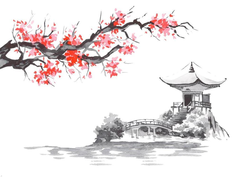 Cherry Blossom Temple design file showing detailed Sakura branches and traditional Japanese architecture pattern