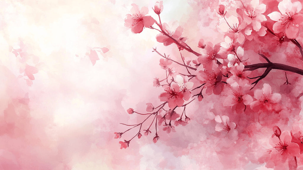 Japanese cherry blossom wallpaper design file showing delicate pink watercolor petals and branches pattern