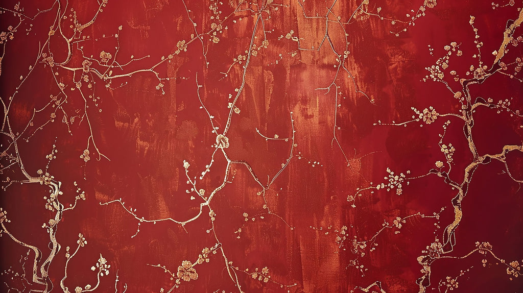 Cherry blossom design file showing intricate red and gold pattern detail