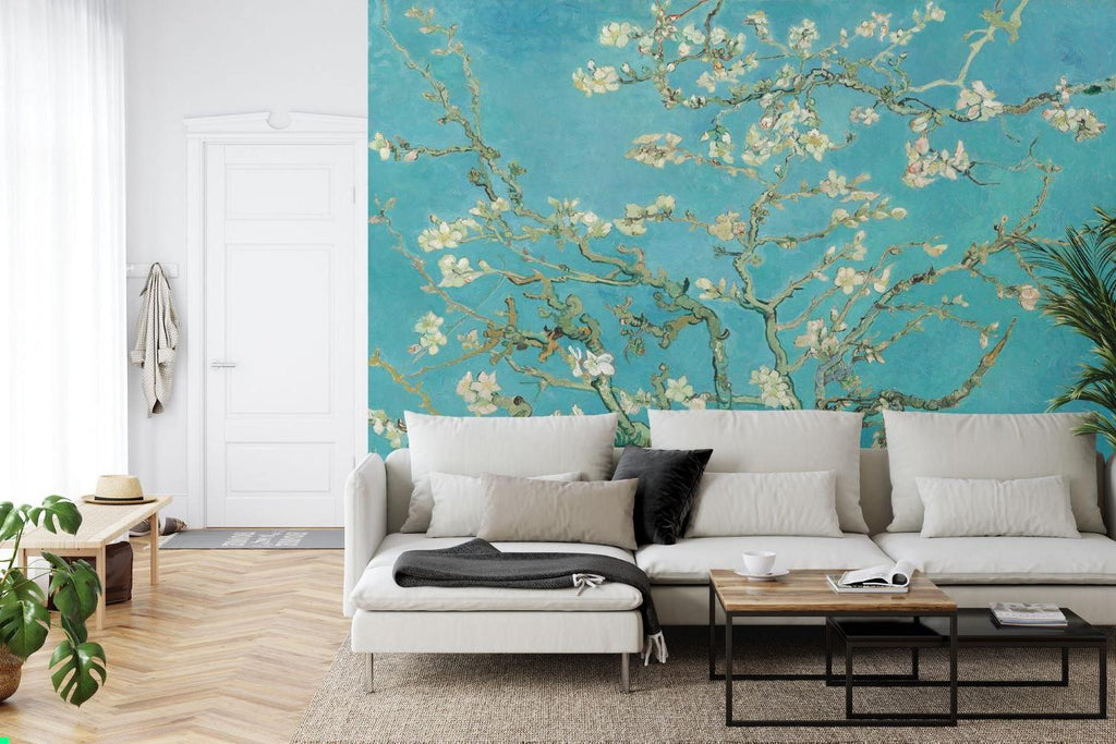 Japanese floral wallpaper transforming a bedroom into a serene sanctuary