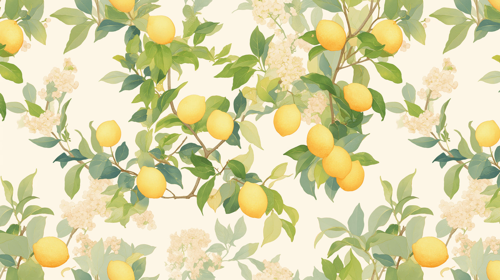 Lemon tree wallpaper design file showing detailed citrus pattern with blossoms and foliage