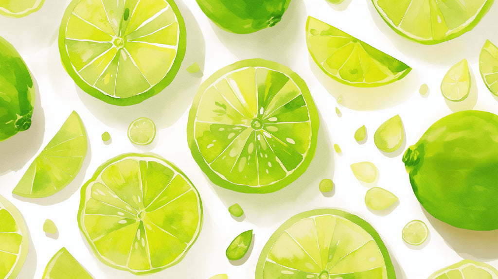 Watercolor lime pattern design file showing detailed fruit segments and fresh green tones
