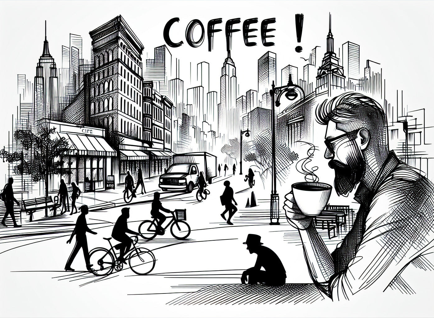 Black and white comic city design file showing detailed urban illustration pattern