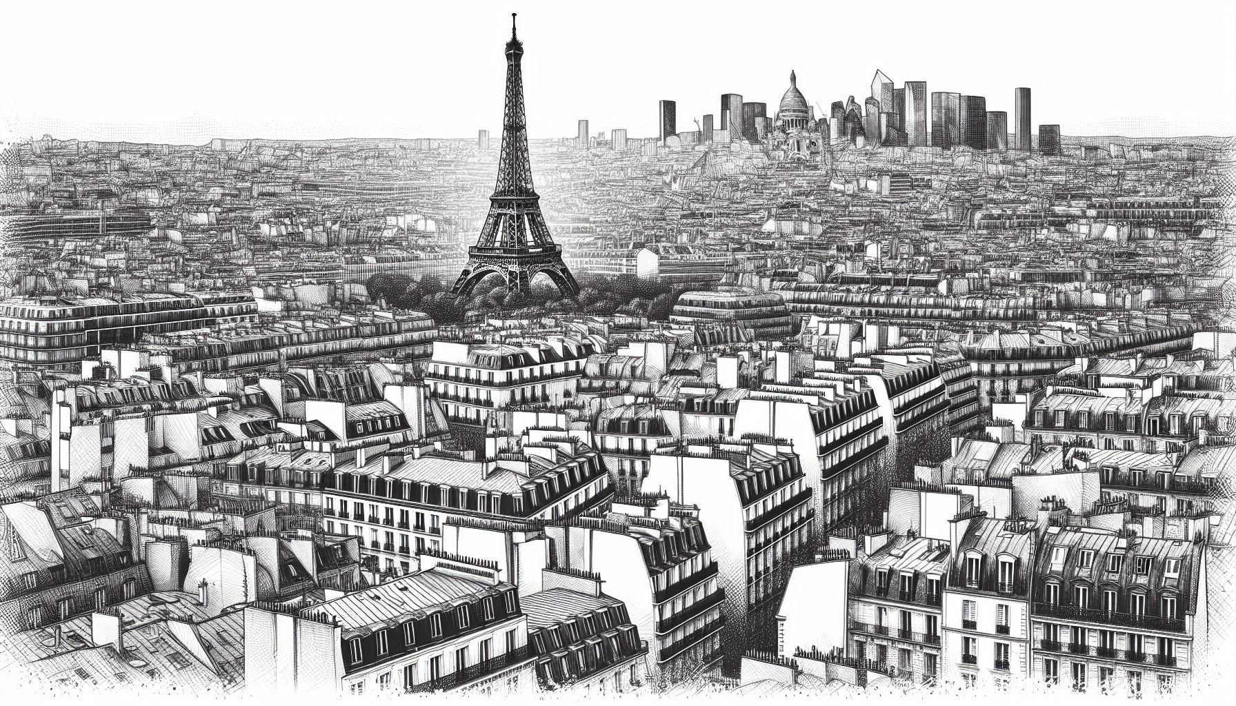 Paris skyline design file showing detailed black and white architectural pattern
