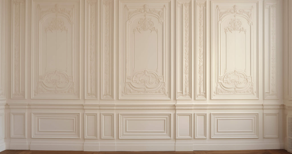 Beige Haussmann panel wallpaper design file showing intricate molding details and pattern repeat