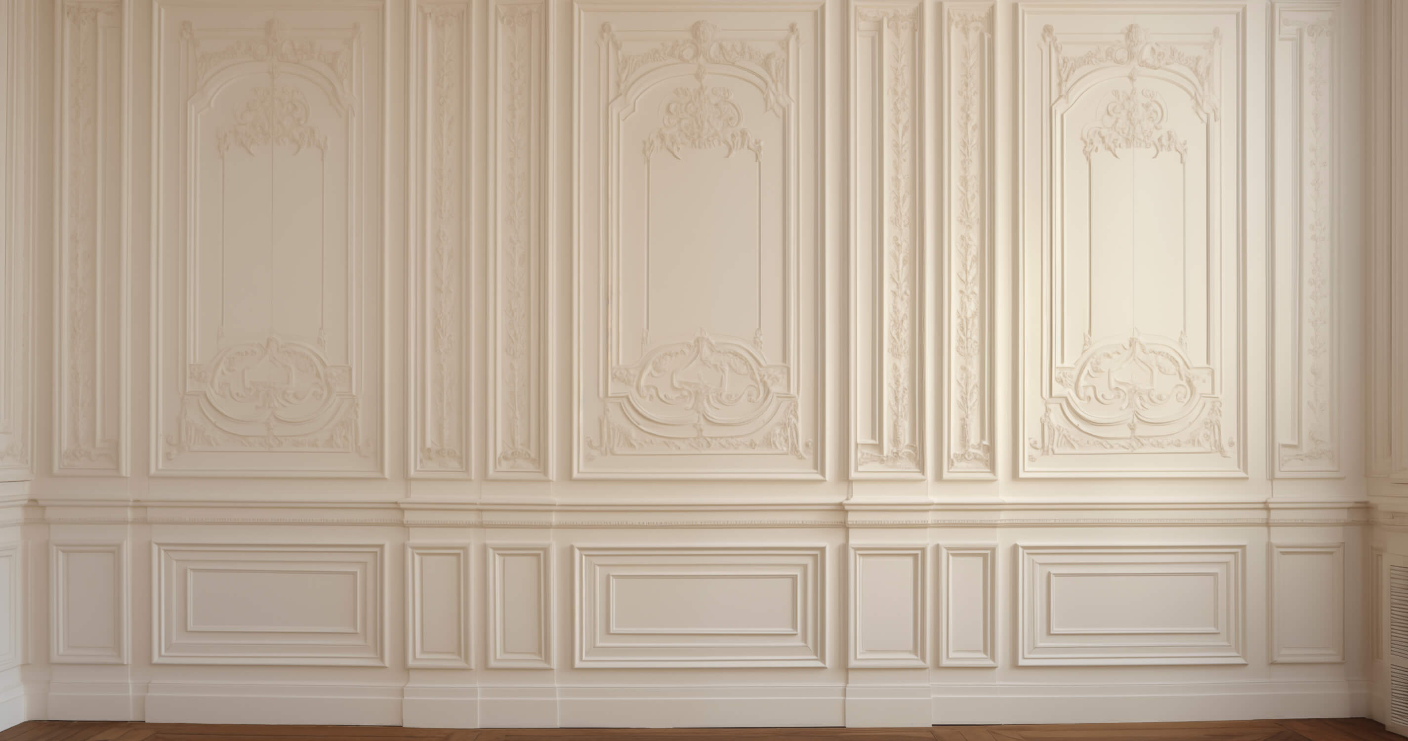 Beige Haussmann panel wallpaper design file showing intricate molding details and pattern repeat