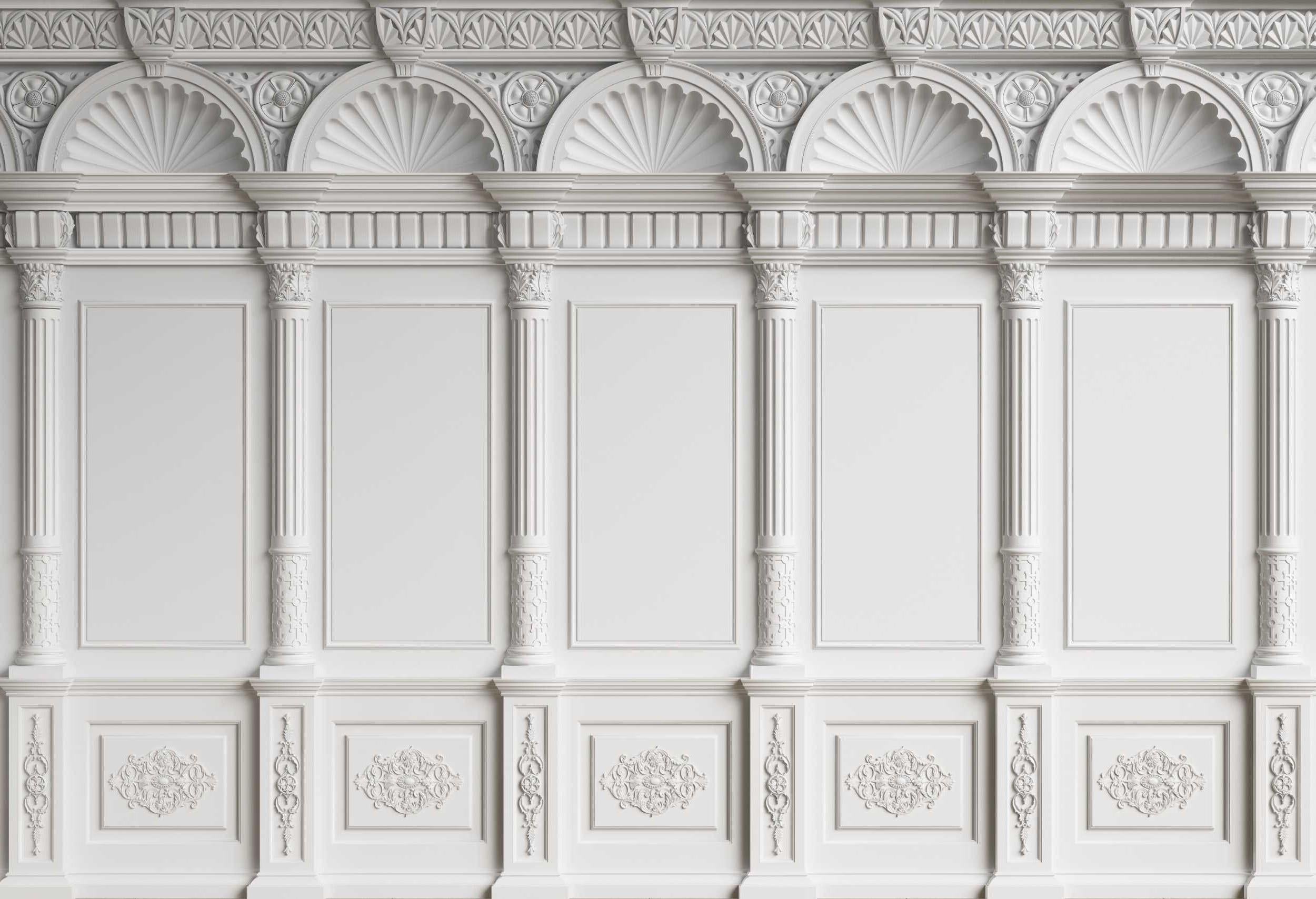 Classical wall mural design file showing detailed white architectural pattern