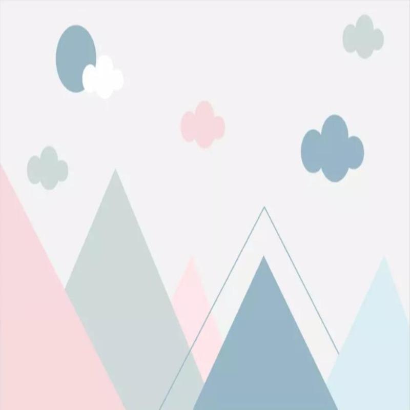 Mountain and cloud nursery wallpaper design file showing soft geometric patterns and pastel color palette