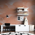 Coral abstract cloud wallpaper creating a peaceful atmosphere in a modern living room