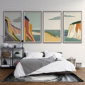 Coastal cliff wallpaper creates a stunning focal point in a modern living room with minimal furniture and natural light