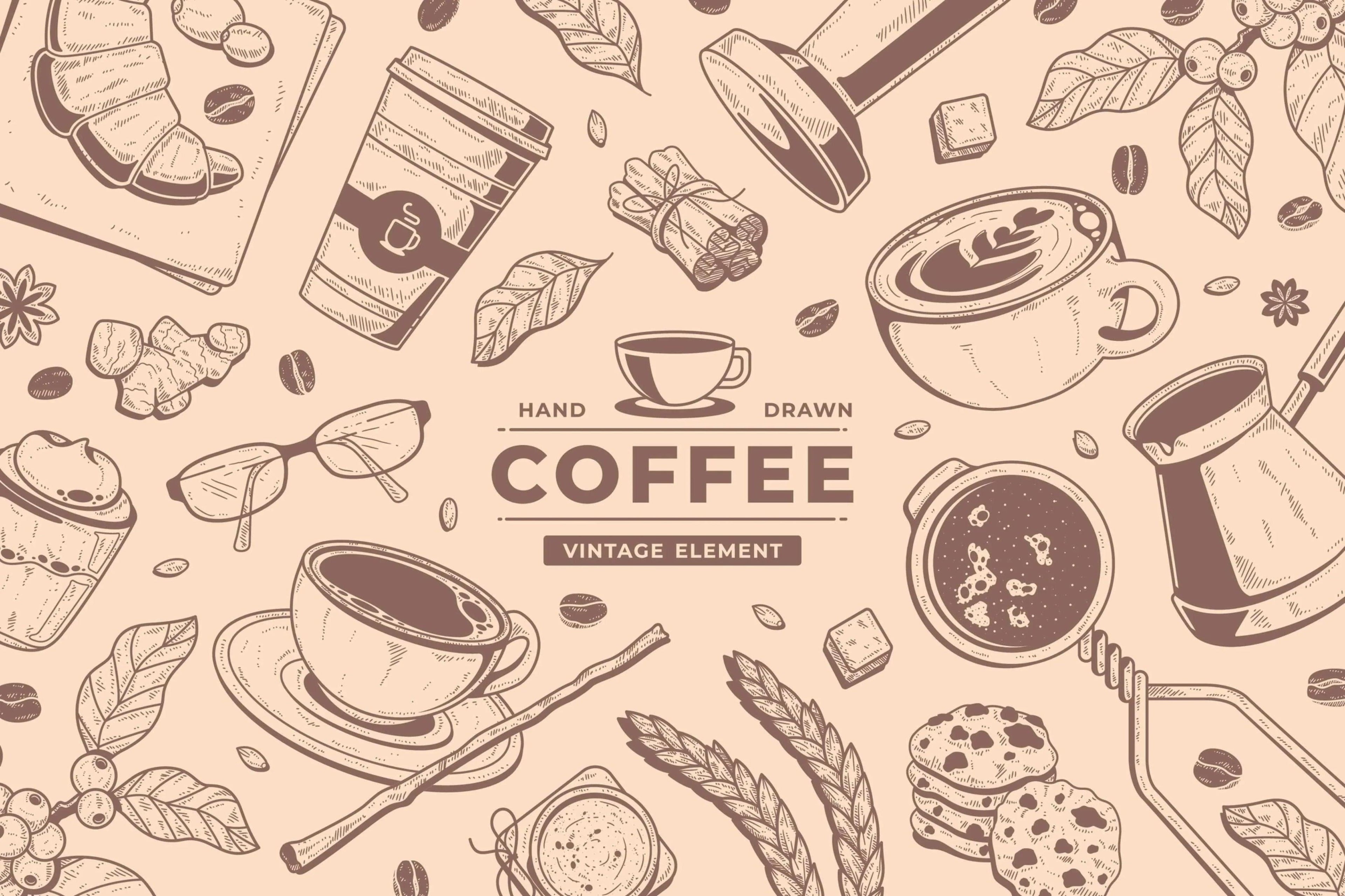 Coffee mural wallpaper design file showing vintage cafe pattern with hand-drawn elements