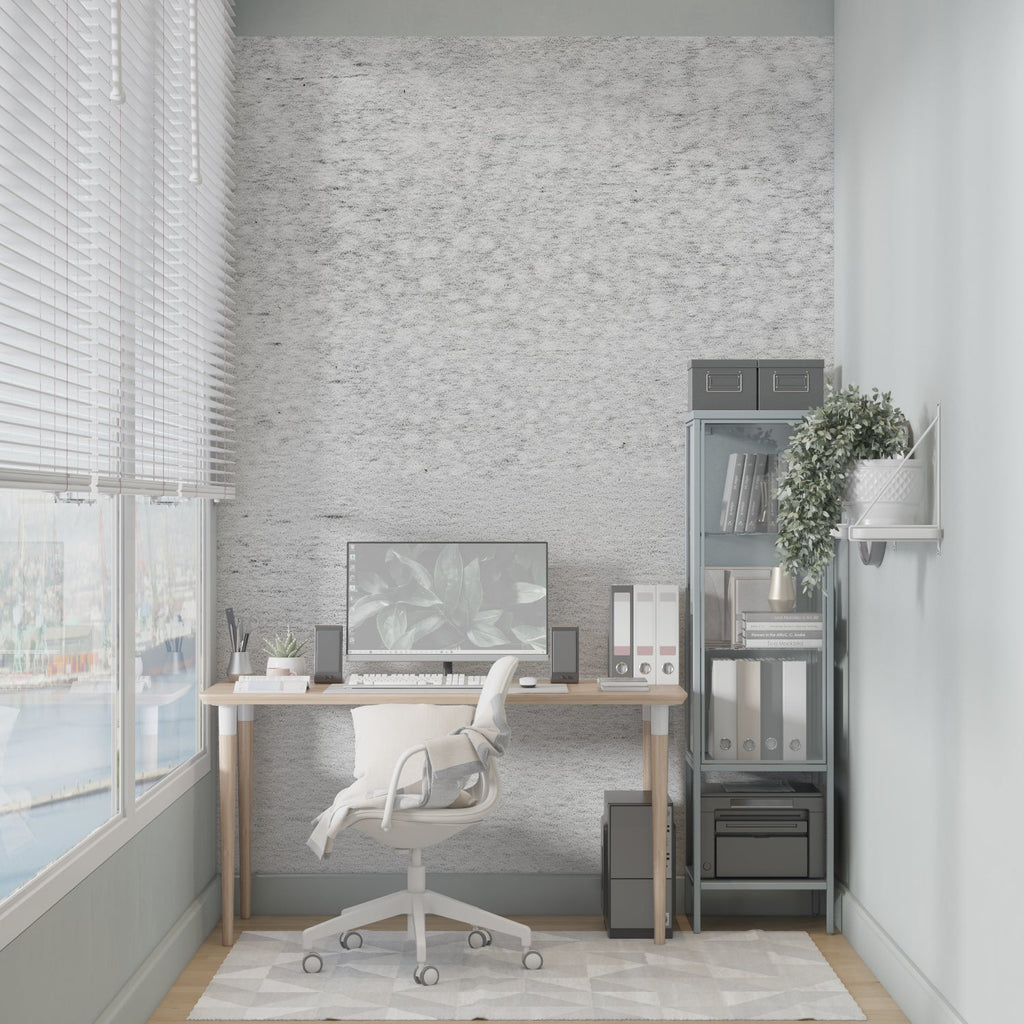 Industrial style bathroom featuring grey concrete effect wallpaper design