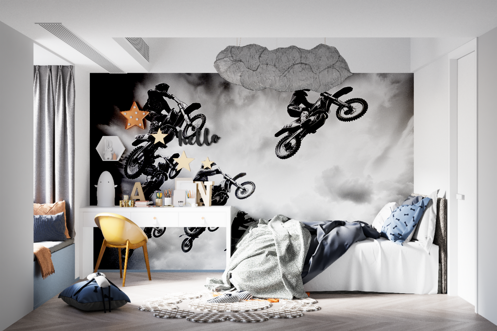 Celestial wall mural bringing starry night beauty to a home office