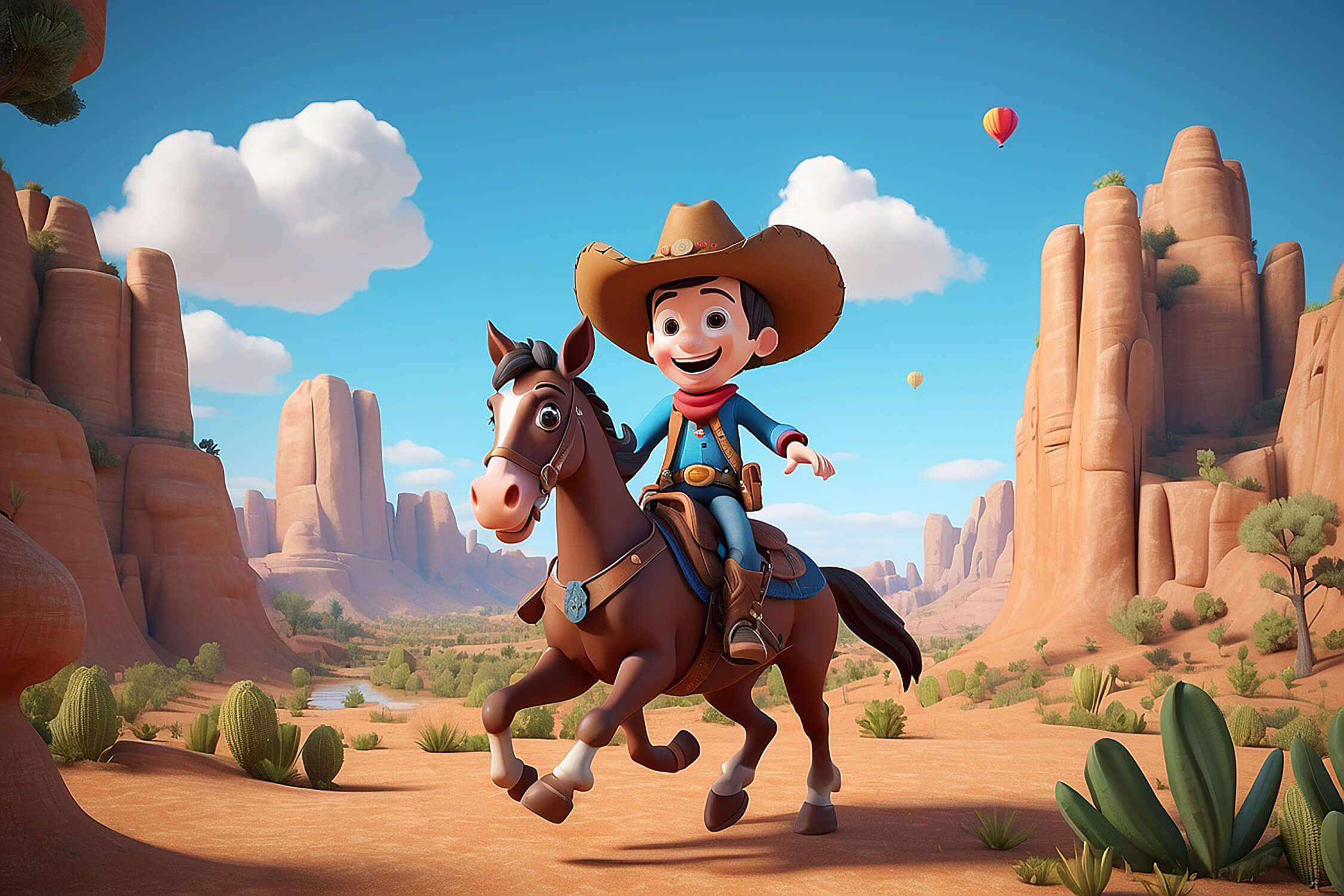 Western desert adventure design file showing complete pattern with vibrant colors and detailed illustrations