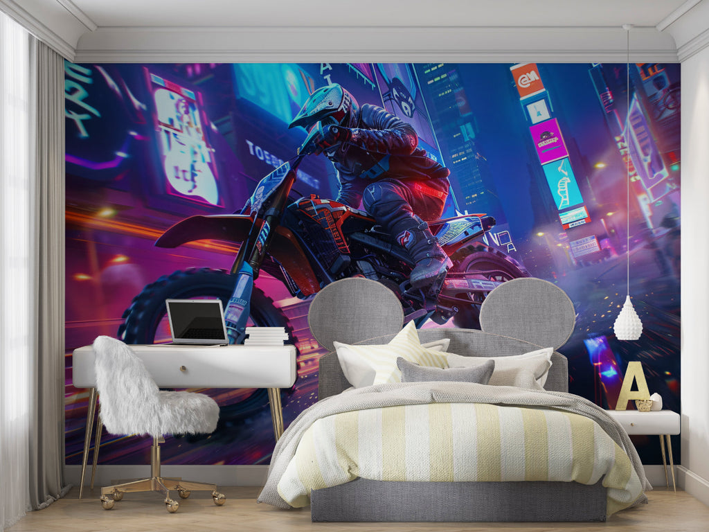 Urban cyberpunk design in industrial style living room with ambient lighting