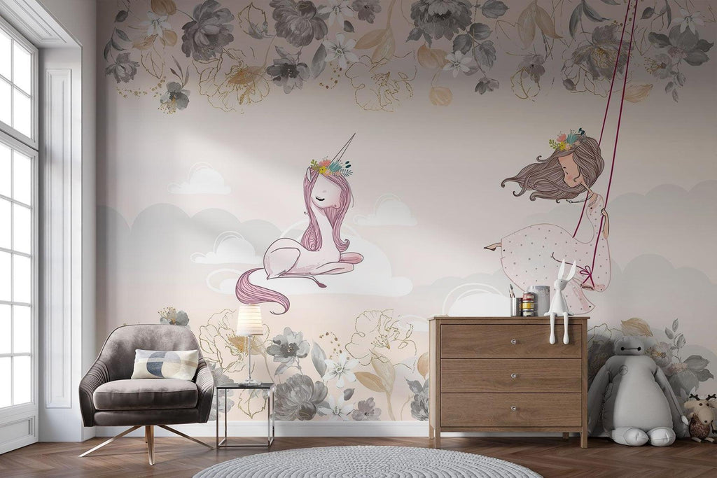 Princess Mural Wallpaper | Dreamy Unicorn and Floral Design