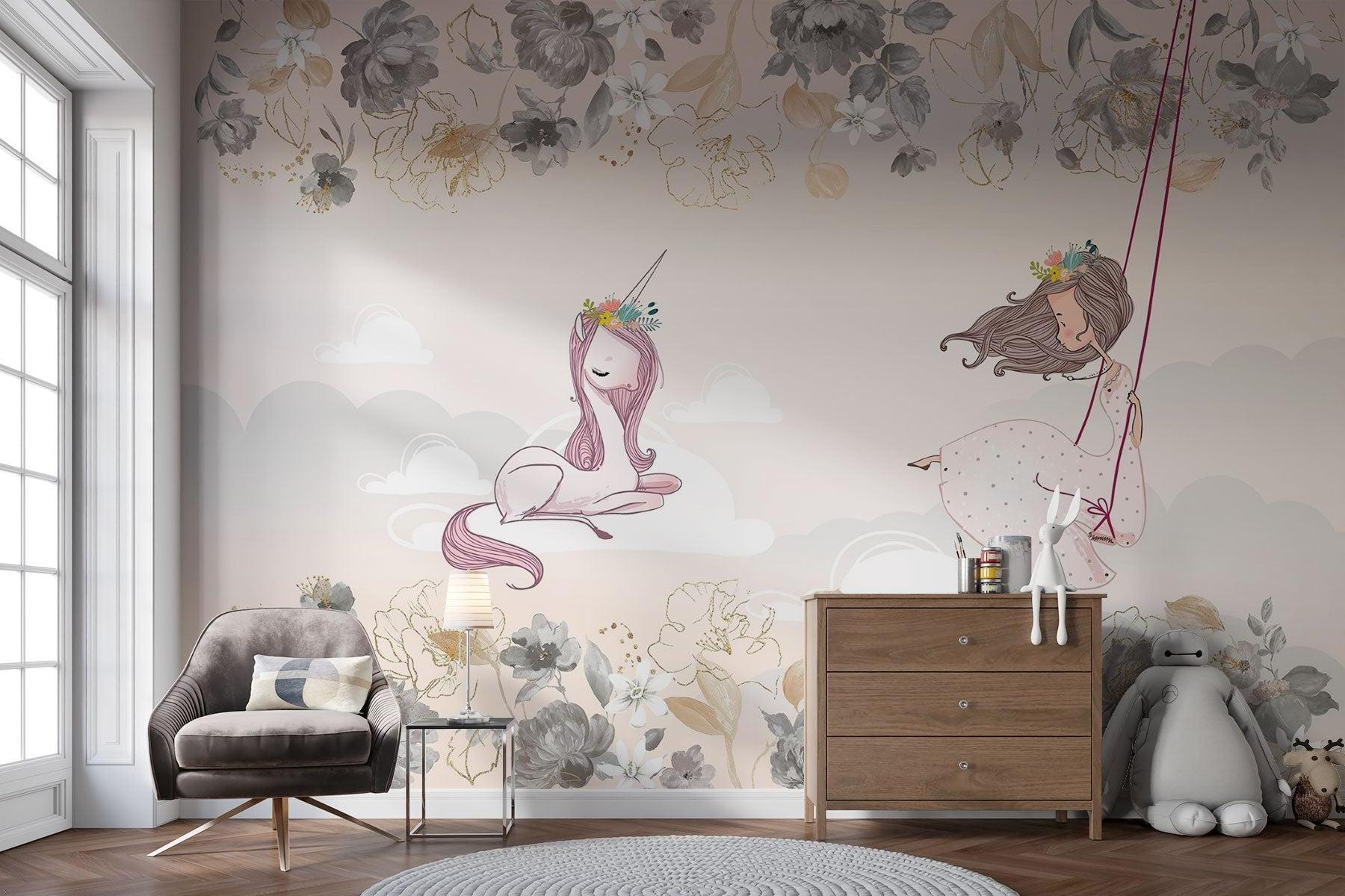 Princess Mural Wallpaper | Dreamy Unicorn and Floral Design