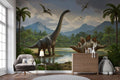Dinosaur Mural Wallpaper | Jurassic Landscape with Brachiosaurus