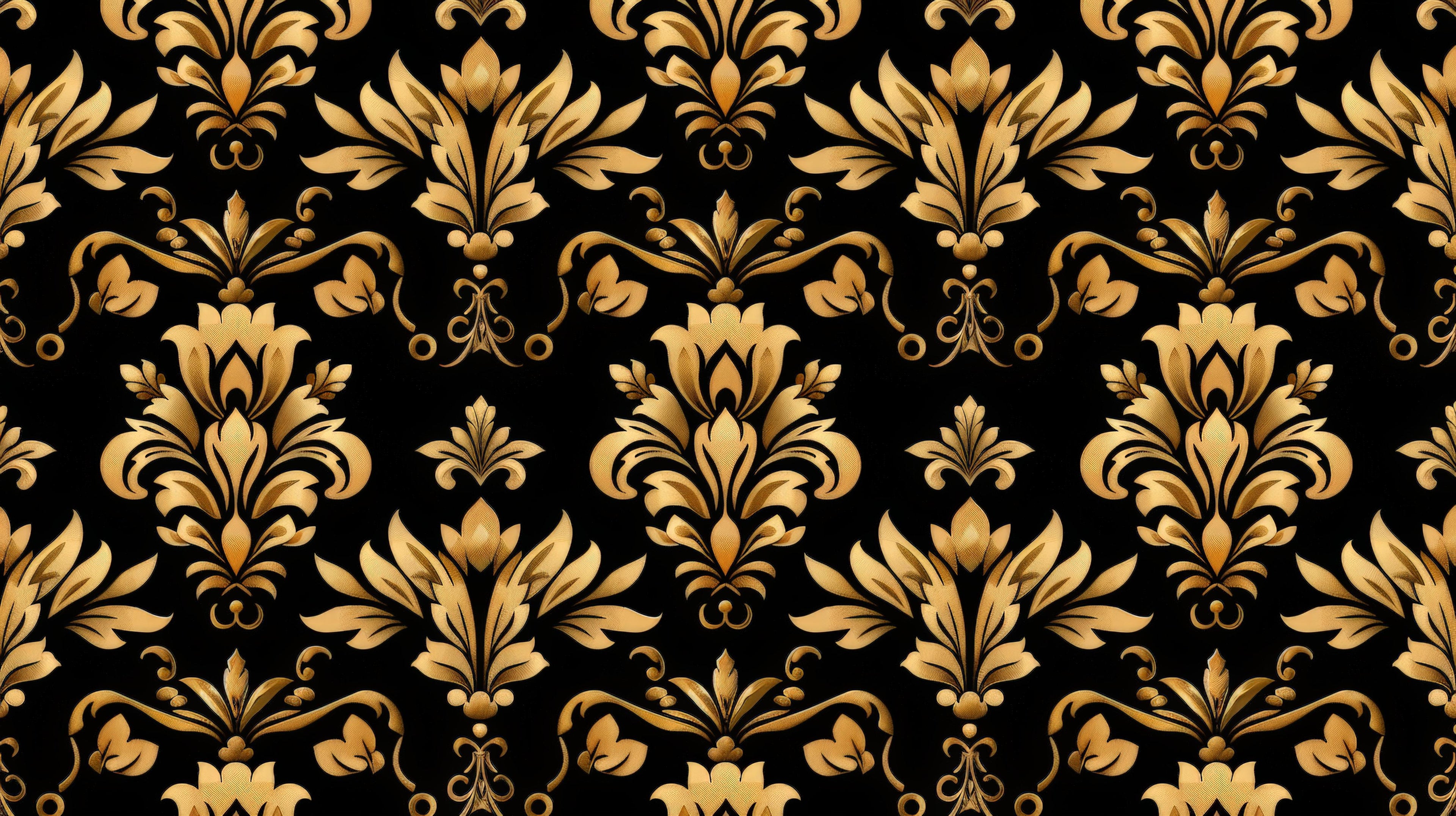 Black and gold damask wallpaper design file showing intricate baroque pattern detail