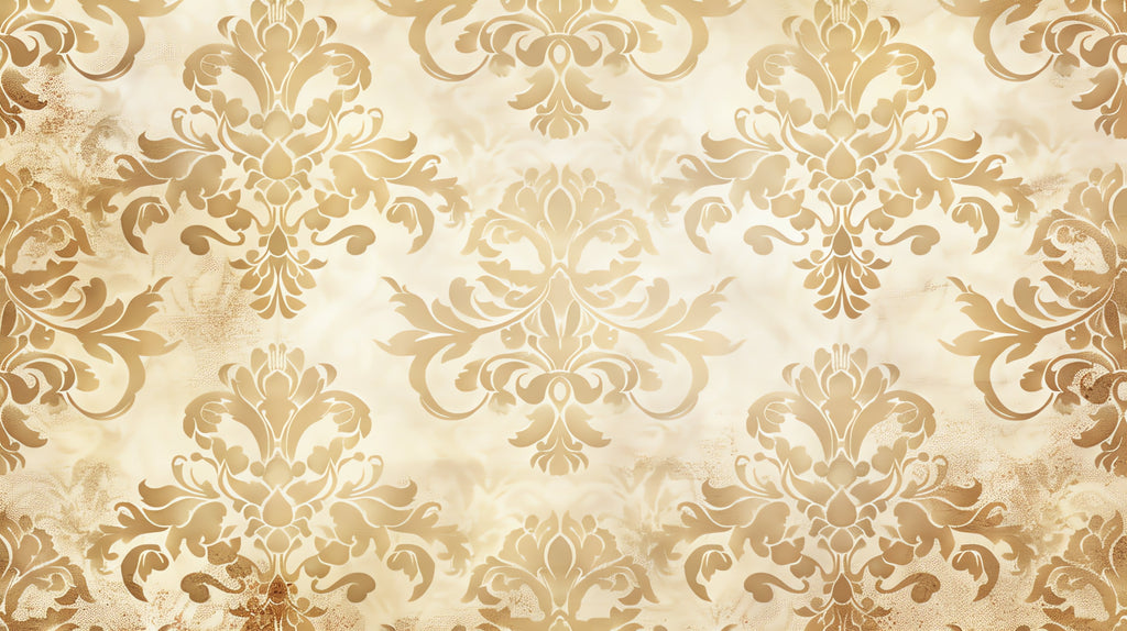 Gold damask wallpaper design file showing intricate baroque pattern details and metallic finish