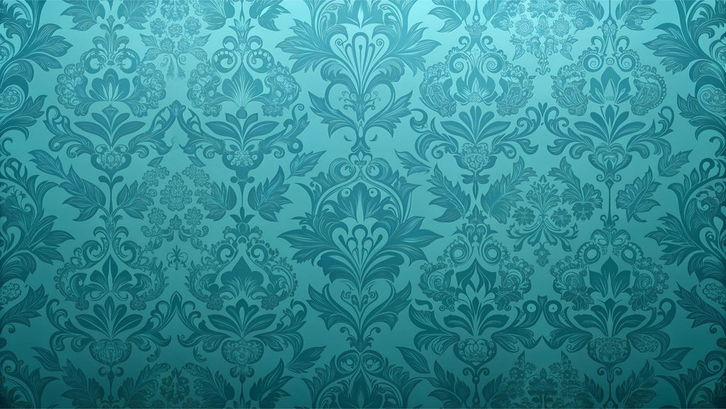 Teal damask wallpaper design file showing intricate baroque pattern details