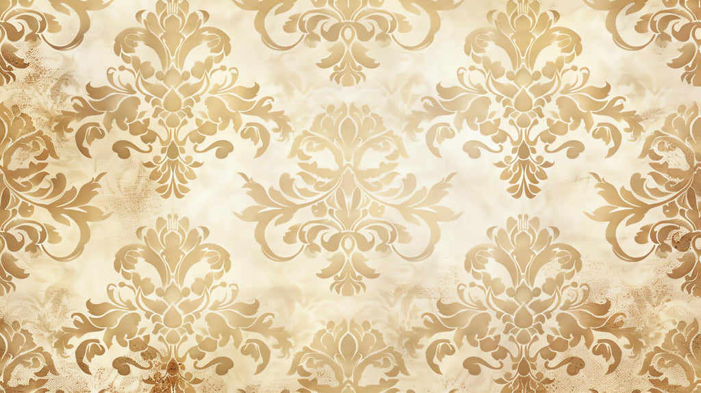 Design file showing the elegant gold and beige damask pattern with baroque details