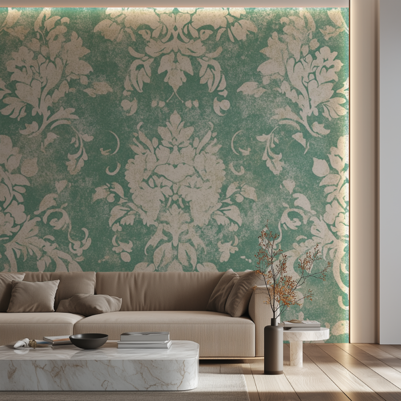 Classic damask wallpaper bringing elegance to entryway