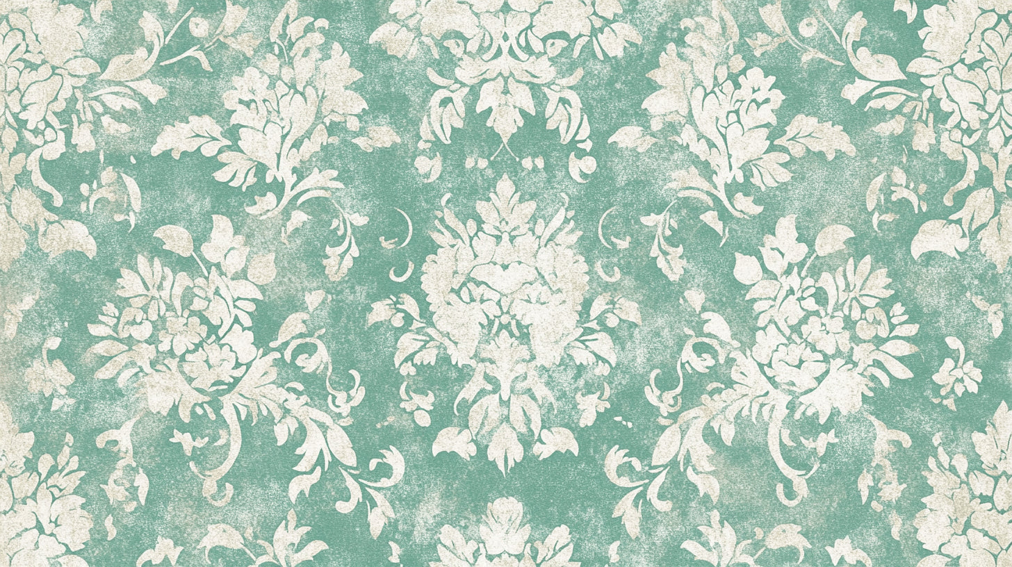 Green damask wallpaper design file showing intricate floral pattern detail