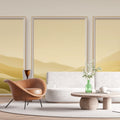 Desert abstract wallpaper with golden waves shown in a modern living room, creating a warm and inviting atmosphere