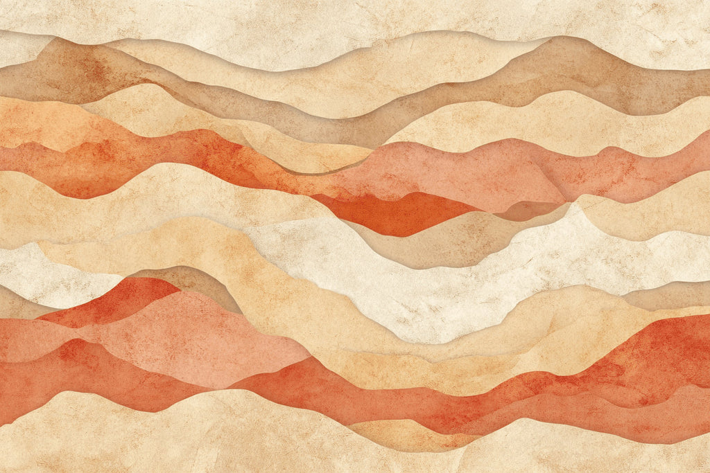 Desert waves wallpaper design file showing full pattern and rich terracotta colors