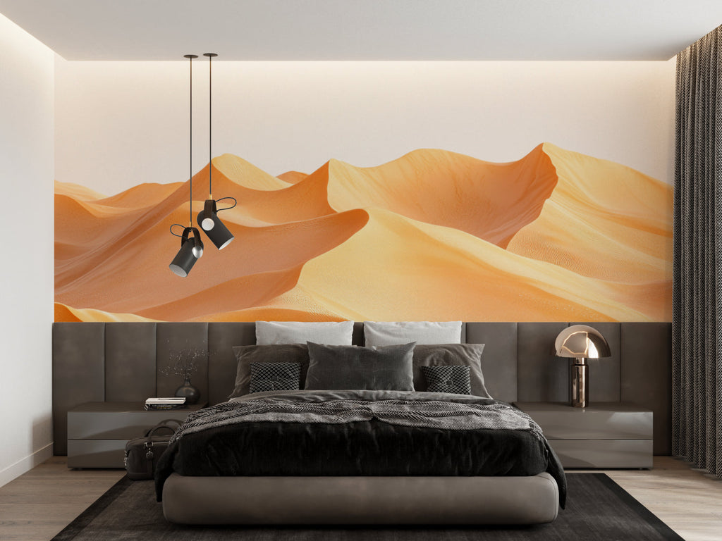 Golden sand dunes mural in meditation room bringing calm vibes