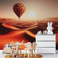 Desert Hot Air Balloon Mural Wallpaper bringing warmth to a modern living room with terracotta and golden tones
