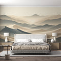 Desert Sand Dunes Mural Wallpaper creating a calming atmosphere in a modern minimalist living room with natural light