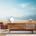 Desert Mountain Panorama mural wallpaper in a modern living room, showing warm earth tones and morning light effects