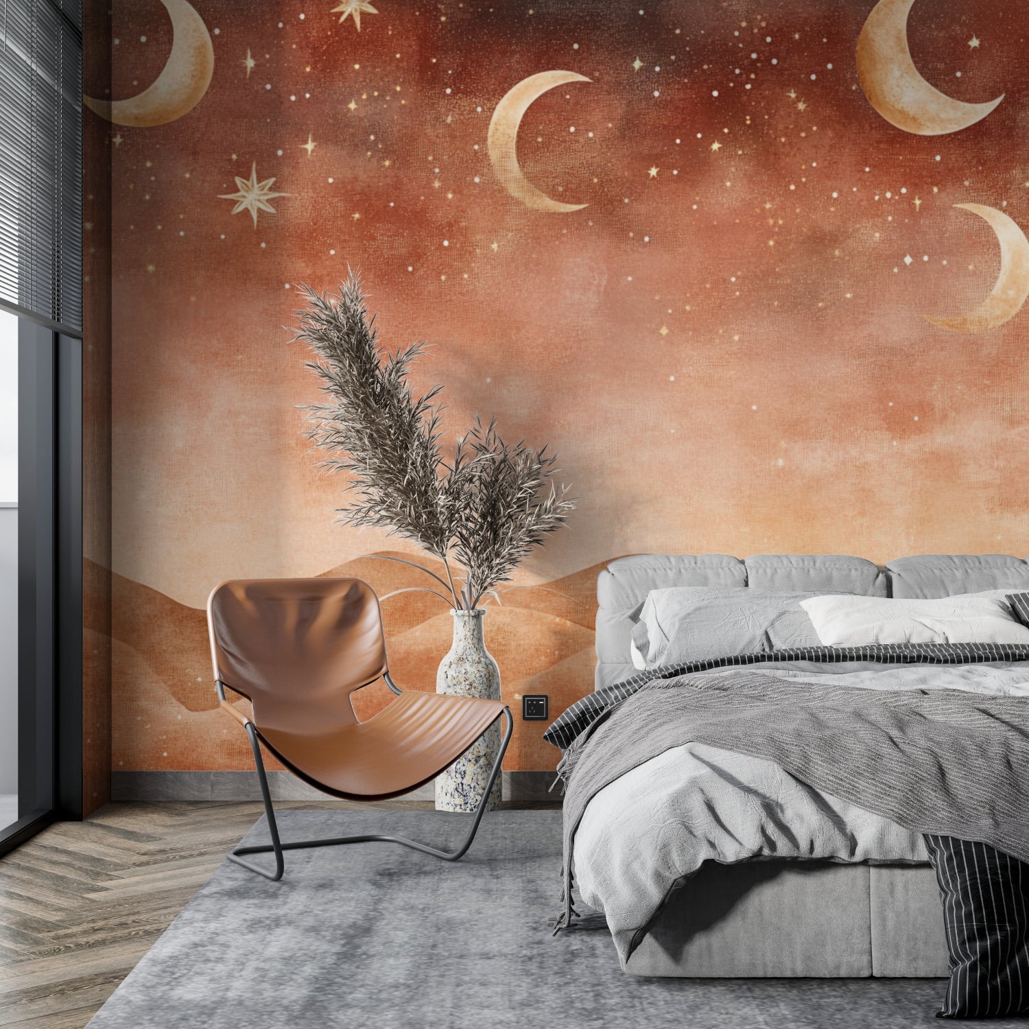 Celestial desert wallpaper transforming a dining room wall